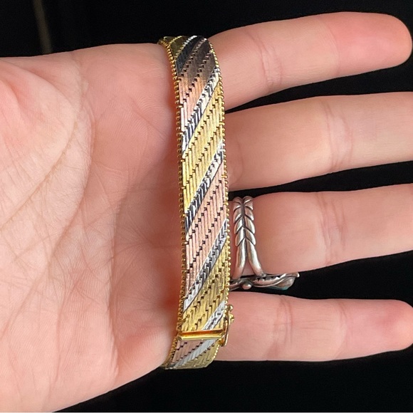 Milor sterling silver Multi Sterling Silver Gold Herringbone Cuff Bracelet - Picture 5 of 14